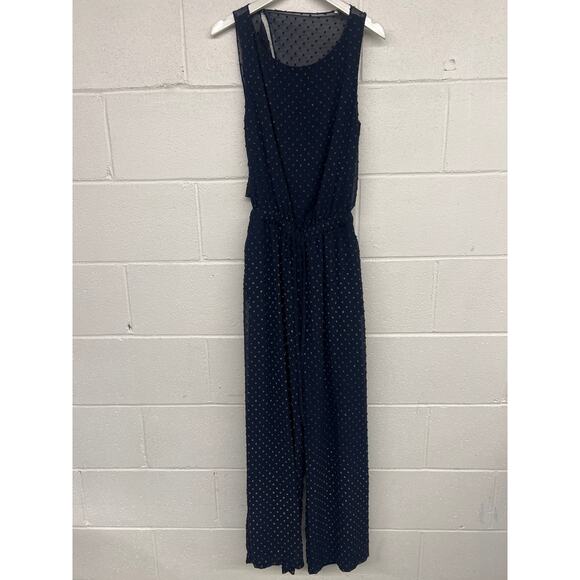 Maison de Papillon Sz XS Navy Blue Gold Dot Sleeveless Boat Neck Jumpsuit 1 pc - Picture 3 of 7